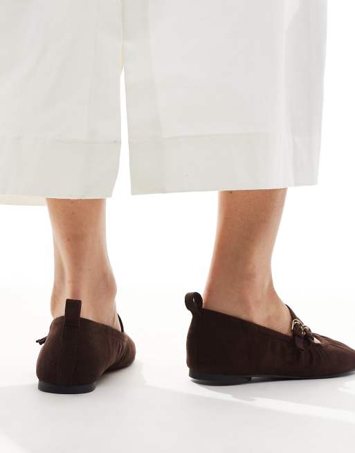 London Rebel Mia strappy ruched ballet flats in chocolate, 3 of 4