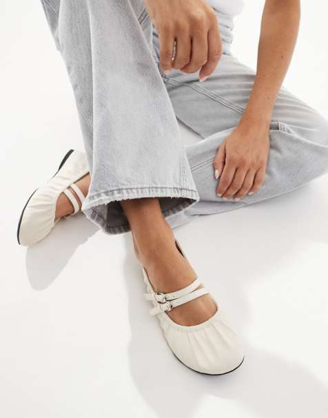 London Rebel Mia strappy ruched ballet flats in ecru - view 1