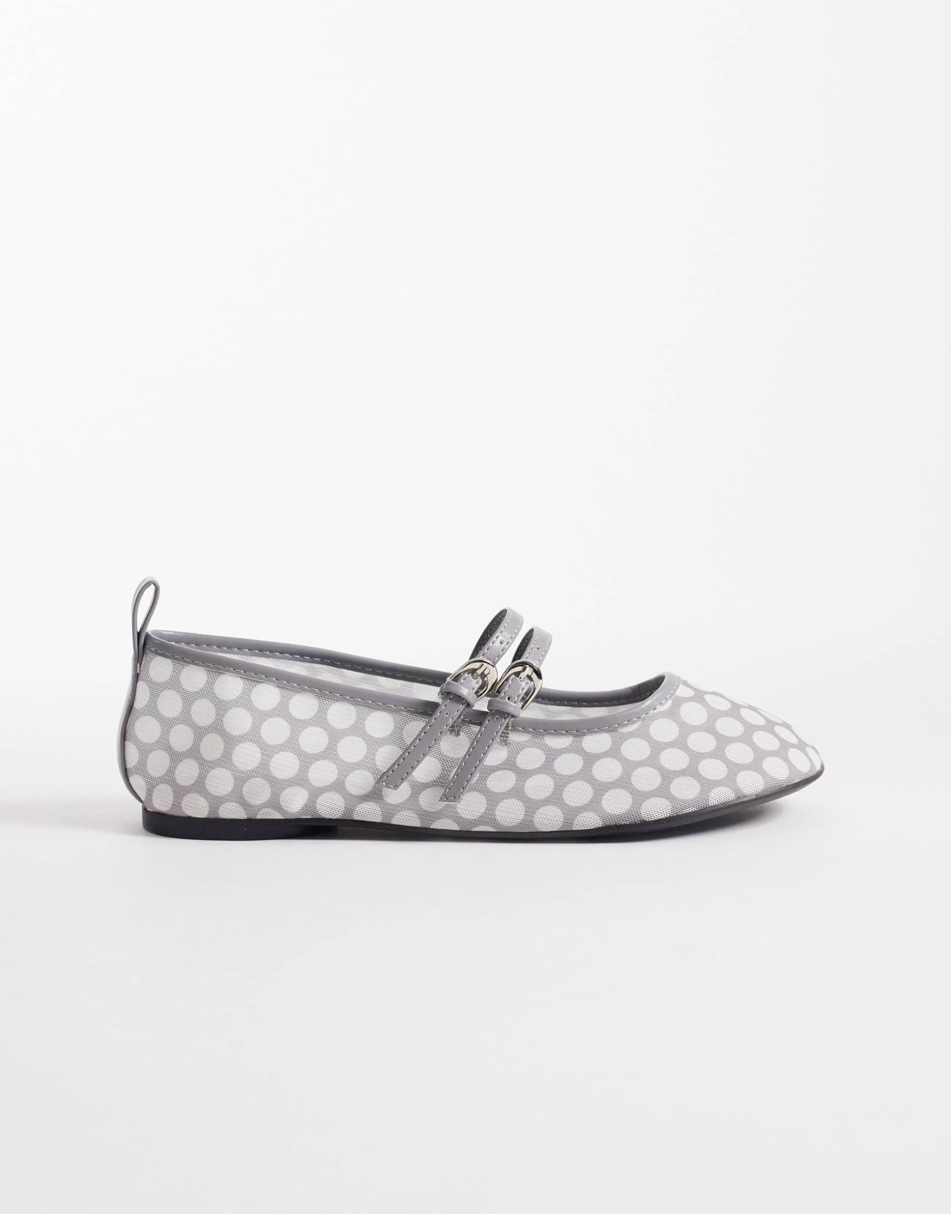 london rebel mia strappy ruched ballet flats in gray polka