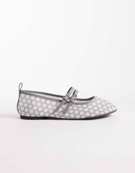 London Rebel Mia strappy ruched ballet flats in grey polka - view 1