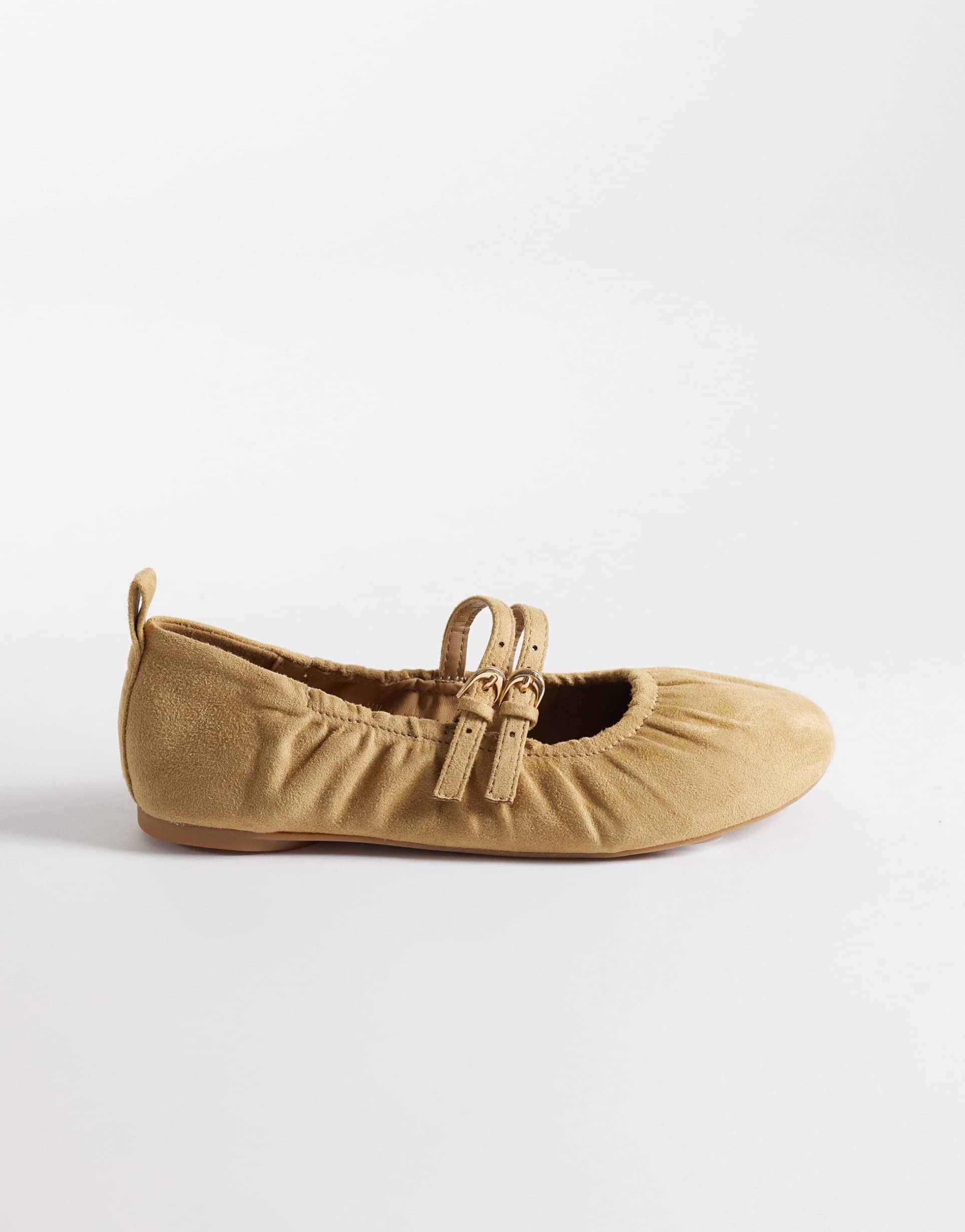 london rebel mia strappy ruched ballet flats in taupe suede