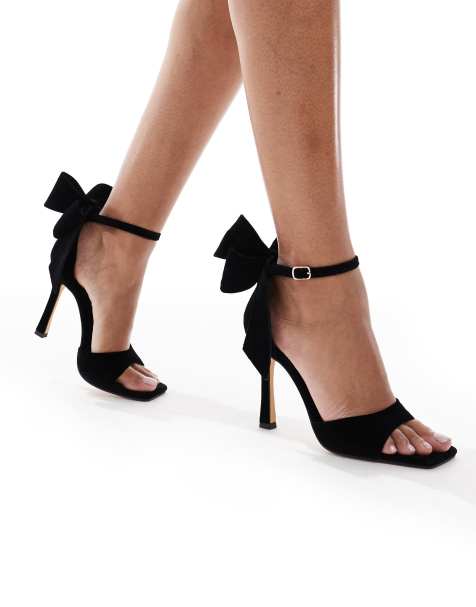 London Rebel - Mila - Sandalen van fluweel met hoge hak en strik in zwart - view 1