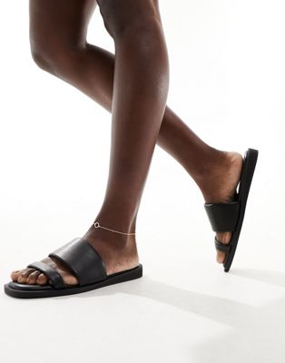 London Rebel Minimal Strap Flat Sandals In Black