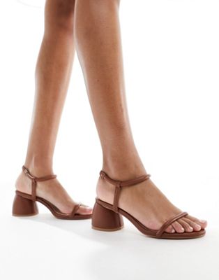 London Rebel Minimal Strap Heel Sandals In Tan-brown