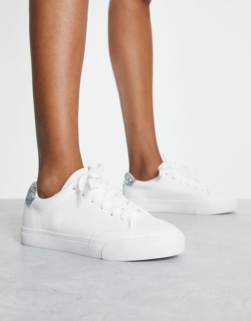 London Rebel - Minimalistische bruiloftssneakers met veters en zilveren glitters in wit
