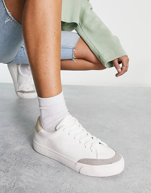 London Rebel - Minimalistische sneakers met veters in wit met beige