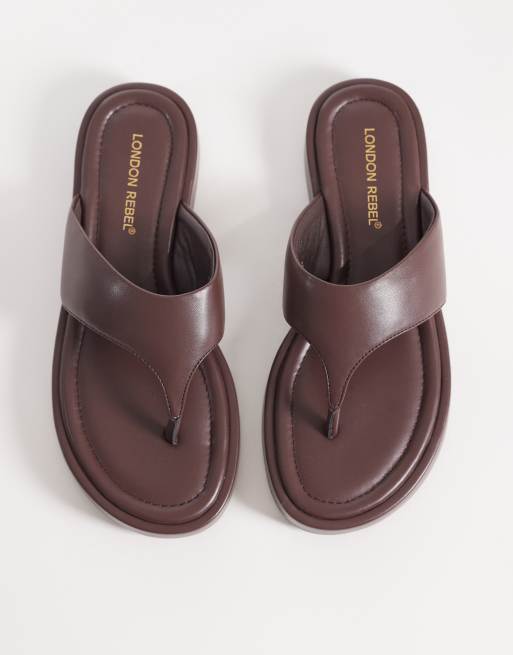 London Rebel - Mira - Sandali infradito flatform marroni, 2 di 4
