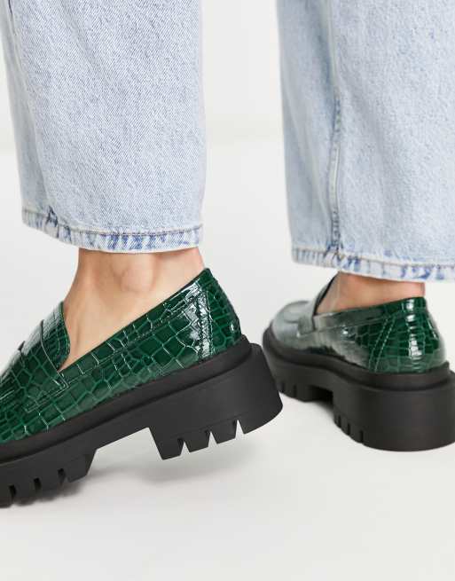 London Rebel - Mocassins chunky effet croco - Vert émeraude, 4 de 4