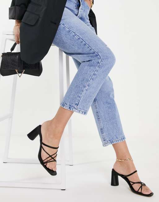 London Rebel - Mules carrées à brides et talon - Noir
