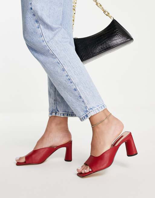 London Rebel – Mules mit Absatz und eckiger Zehenpartie in Rot, 3 von 4