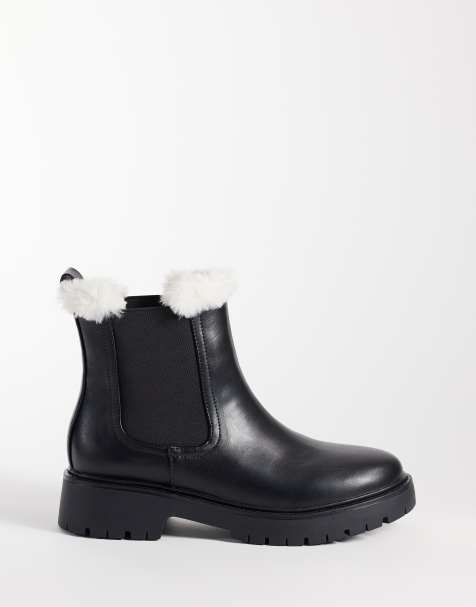 London Rebel Noa Chelsea-Boots mit Teddyfutter und grober Sohle in Schwarz - view 1