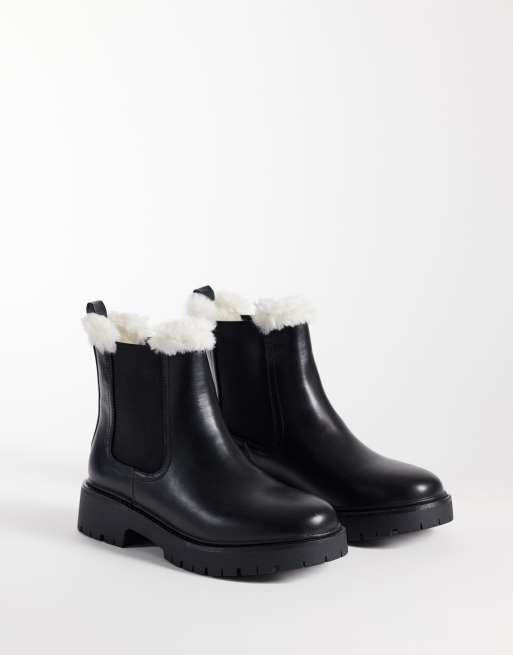 London Rebel Noa chelseaboots i grov modell med teddyfoder, bred passform, svarta, 2 av 4