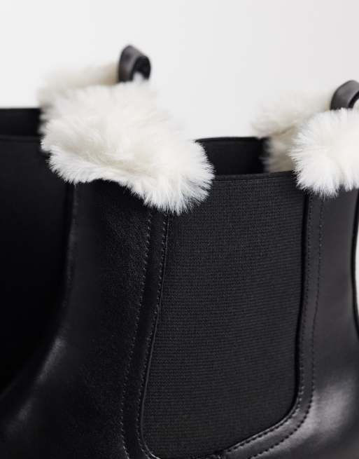 London Rebel Noa chelseaboots i grov modell med teddyfoder, bred passform, svarta, 3 av 4
