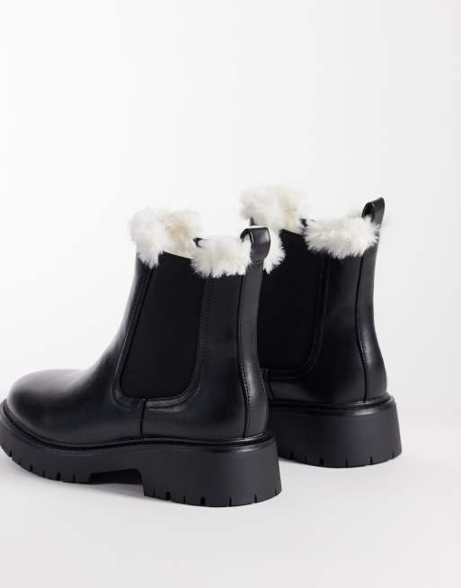 London Rebel Noa chelseaboots i grov modell med teddyfoder, bred passform, svarta, 4 av 4
