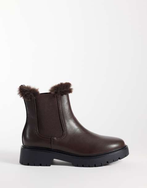 London Rebel Noa chunky Chelsea-støvler med teddyfor i brun - view 1