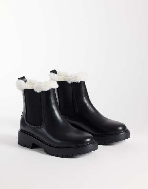 London Rebel Noa teddy lined chunky chelsea boots in black, 2 of 4