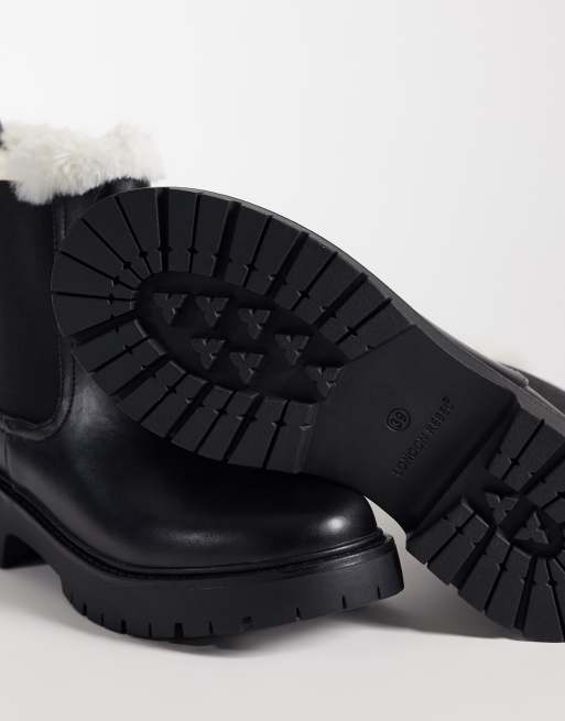 London Rebel Noa teddy lined chunky chelsea boots in black, 3 of 4