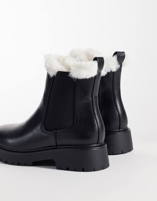 London Rebel Noa teddy lined chunky chelsea boots in black, 4 of 4