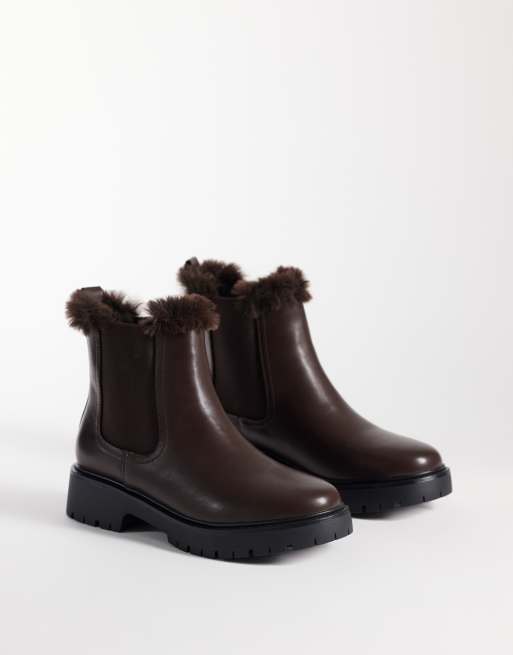 London Rebel Noa teddy lined chunky chelsea boots in brown, 2 of 4