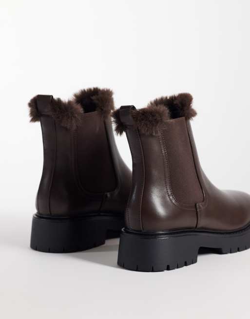London Rebel Noa teddygefütterte klobige Chelsea-Boots in Braun, 4 von 4
