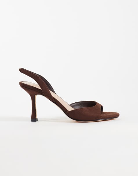 London Rebel - Nora - Sandalen van imitatiesuède met open teen en hoge hak in bruin - view 1