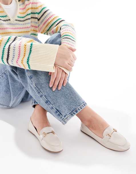 London Rebel Nori buckle detail loafer in cream - view 1