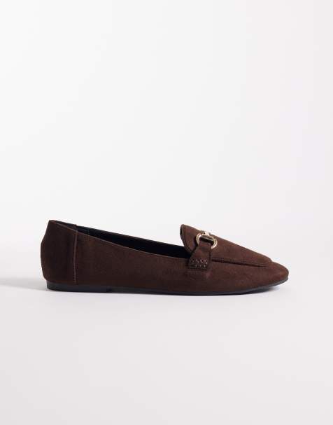 London Rebel Nori buckle detail loafers in choc micro - view 1