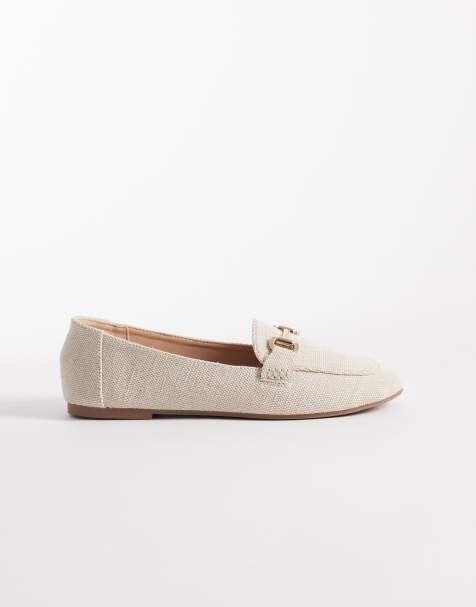 London Rebel Nori buckle detail loafers in natural - view 1