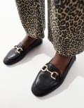 [London Rebel] London Rebel Nori snaffle trim flat shoes in black 36 Black pu