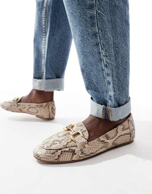 London Rebel Nori snaffle trim flat shoes in snake , 2 of 4