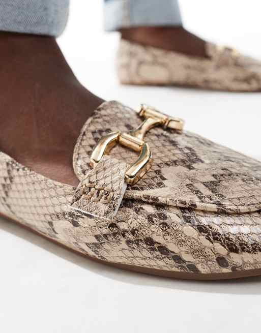 London Rebel Nori snaffle trim flat shoes in snake , 3 of 4