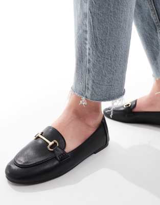 London Rebel Nori Wide Fit buckle detail loafers in black