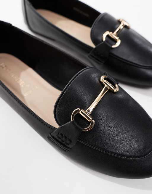 London Rebel Nori Wide Fit buckle detail loafers in black