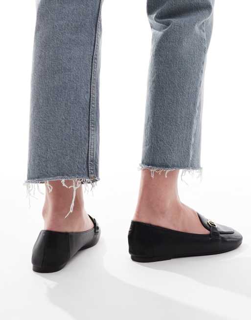London Rebel Nori Wide Fit buckle detail loafers in black
