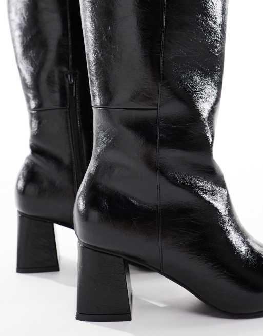 London Rebel Nova block heeled knee boots in black, 3 of 4