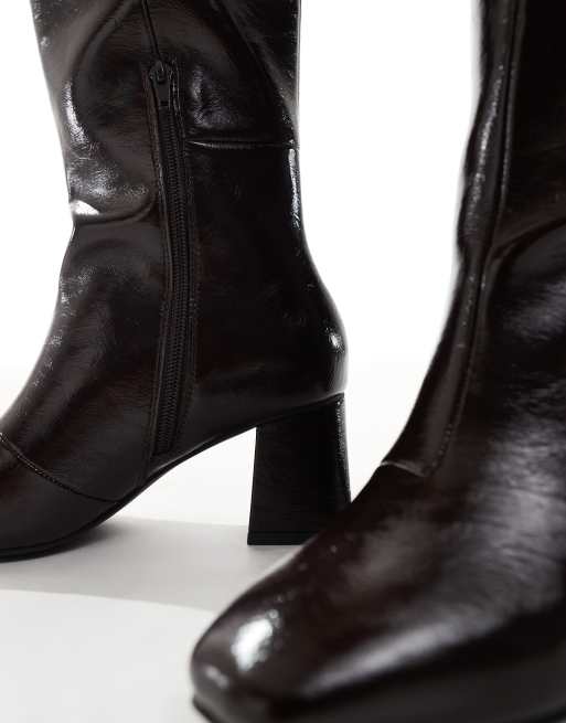 London Rebel - Nova - Chokoladebrune knæstøvler med blokhæl, 2 af 4