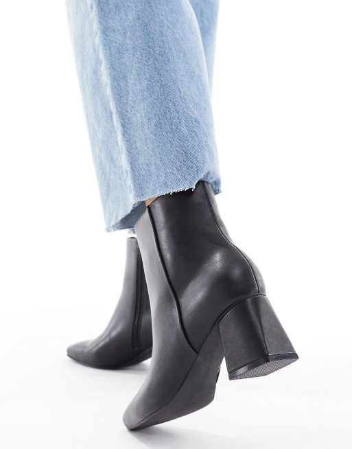 London Rebel Nova mid ankle boots in black ASOS