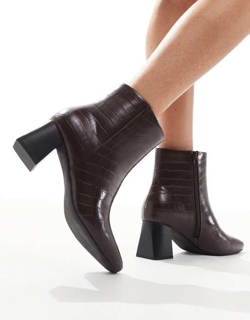 London Rebel Nova mid ankle boots in brown croc, 2 of 4
