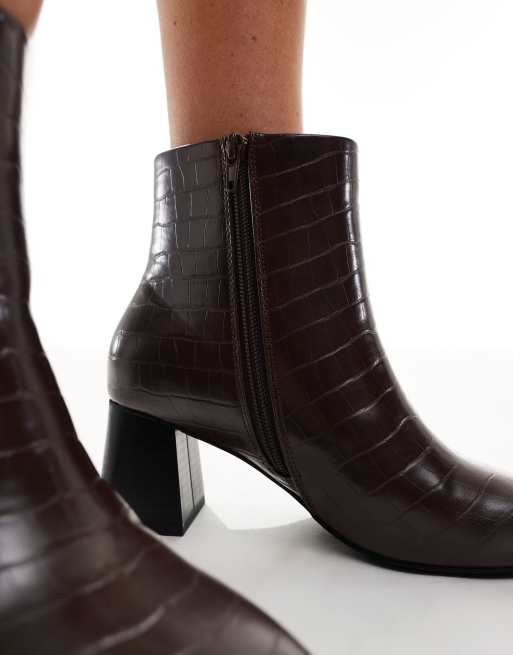 London Rebel Nova mid ankle boots in brown croc, 3 of 4