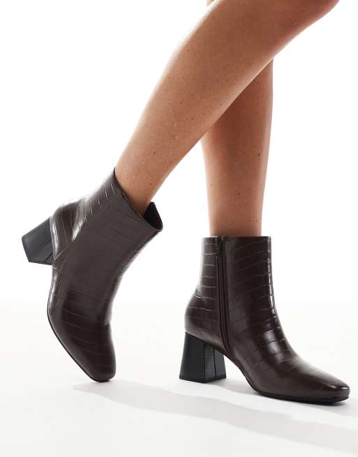 London Rebel Nova mid ankle boots in brown croc, 4 of 4