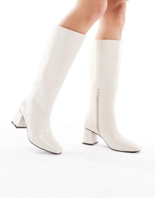 London Rebel - Nova - Stiefel in Creme mit Blockabsatz-Weiß