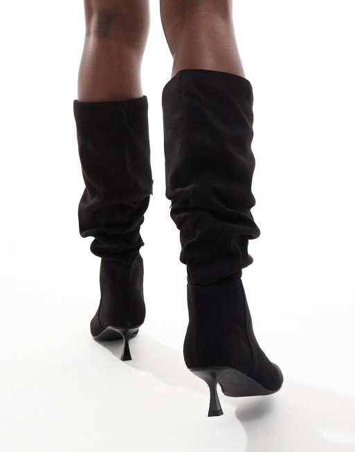 London Rebel – Nyla – Wadenhohe Stiefel in Schwarz mit Kitten