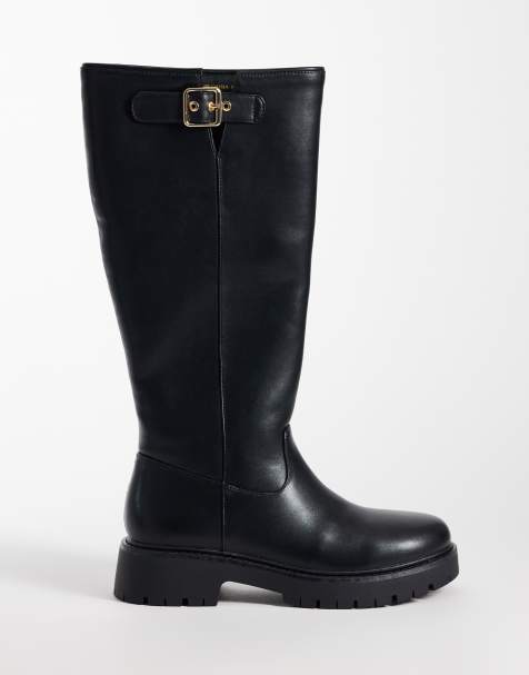 London Rebel - Olivia - Bottes hauteur genou chunky larges avec boucle - Noir - view 1