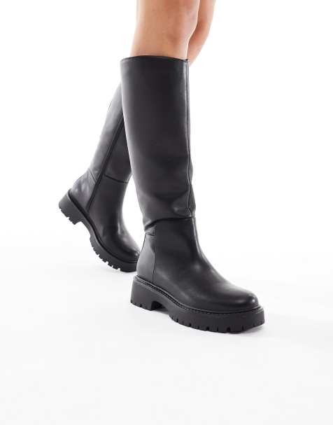 London Rebel Olivia chunky knee boots in black - view 1