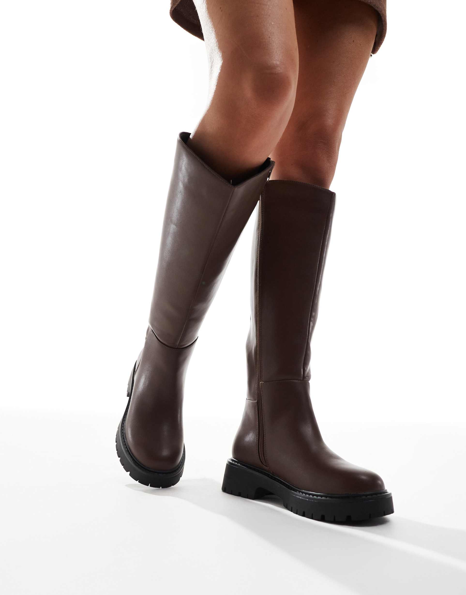 london rebel olivia chunky knee boots in brown