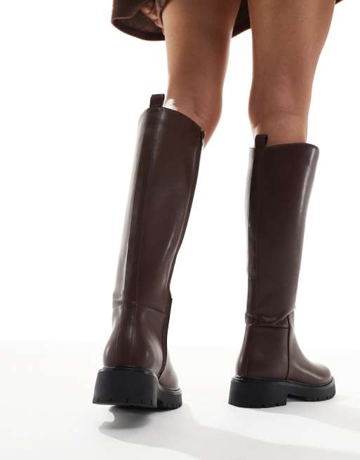 London Rebel Olivia chunky knee boots in brown