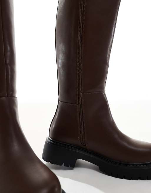 London Rebel Olivia chunky knee boots in brown, 3 of 4