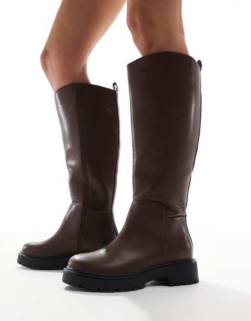 London Rebel Olivia chunky knee boots in brown