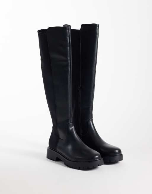 London Rebel Orah stretch chunky knee boots in black, 2 of 4