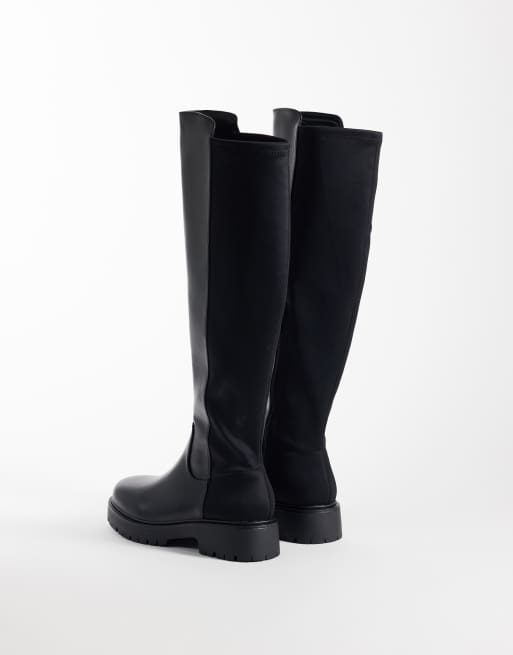 London Rebel Orah stretch chunky knee boots in black, 4 of 4